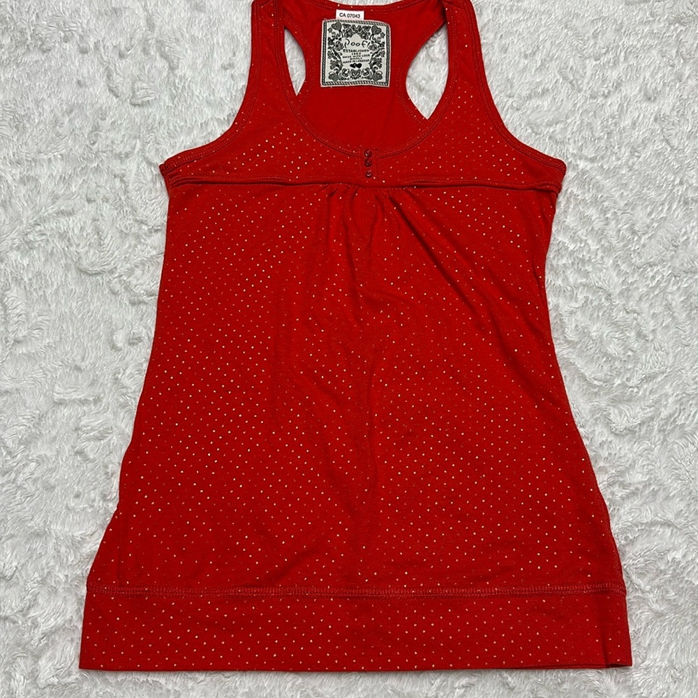 Poof - Red/ Metallic Gold Polka Dot Tank Top